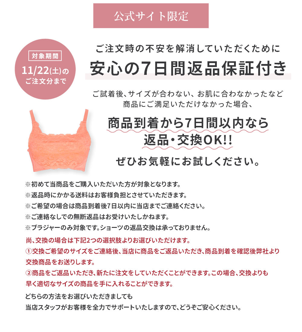 胸を小さく見せるブラ、サイズ選択表。アンダーバストとトップバストのサイズに基づいて、DからIカップのサイズガイドを提供。本商品は普段と同じサイズで選べることを説明。