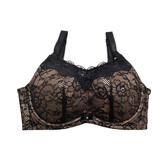 大きな胸を小さく見せる補正ブラ、ブラックの白背景商品単独画像