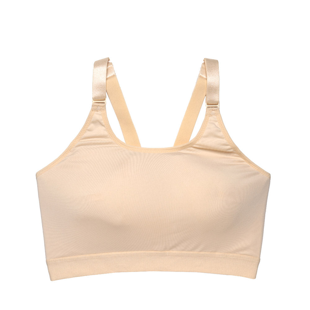 胸を小さく見せるスポーツブラ、ベージュの白背景商品単独画像