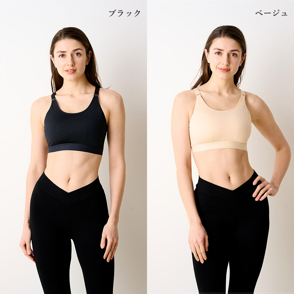 胸を小さく見せるスポーツブラサイズ表。普段と同じサイズでお選びください。