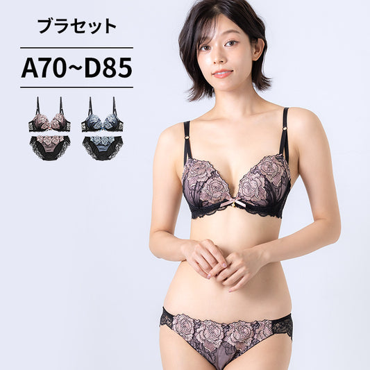 脇高ブラ&ショーツセット ローズ柄刺繍 【ABCDサイズ】 ba0924