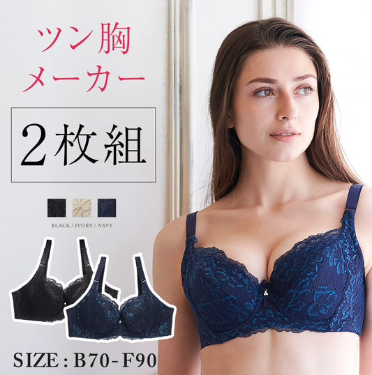 【2枚組】ツン胸メーカー 育乳ブラ ブラジャー ブラック×ネイビー
