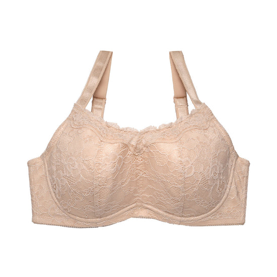 大きな胸を小さく見せる補正ブラ、ベージュ×ベージュの白背景商品単独画像