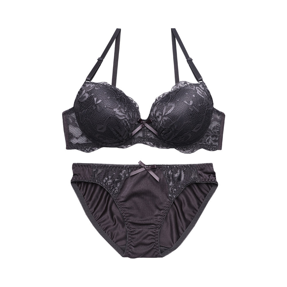ブラジャーショーツセット-上品な艶感の総レースカップ(B80,B85,C80