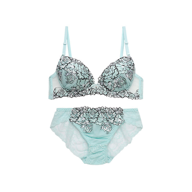 ブラジャーショーツセット-ラメがきらめく華やかなローズ柄刺繍
