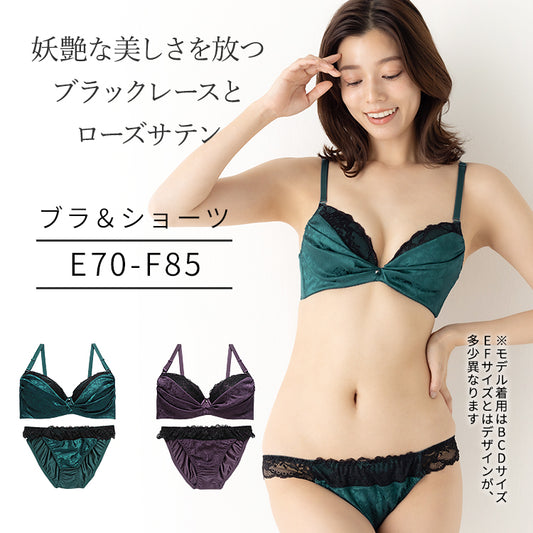 ブラ＆ショーツセット 花柄サテン×レース【EFサイズ】ba0678