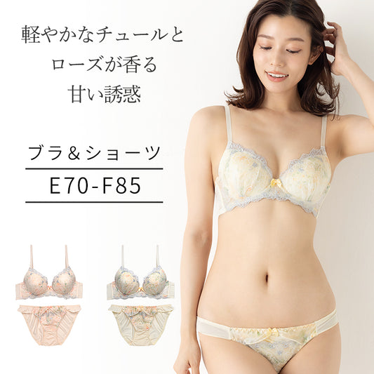 脇高ブラ＆ショーツセット ローズ柄シフォン【EFサイズ】ba0687