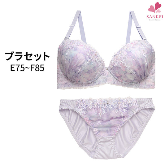 ブラ＆ショーツセット 花柄シフォン×チュールレース【EFサイズ】ba0757a