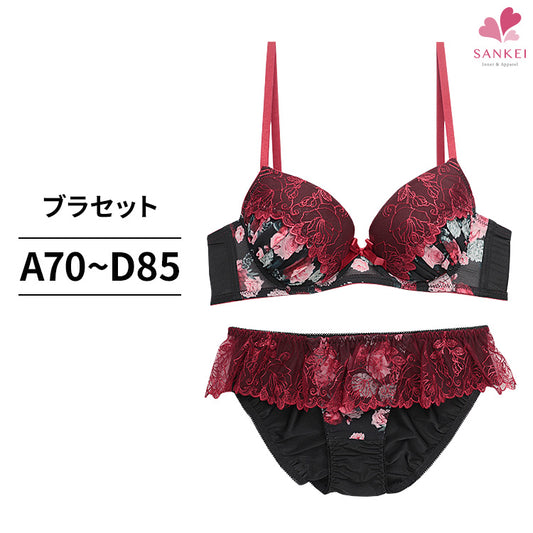 脇高ブラ＆ショーツセット ローズ柄シフォン×チュールレース 【ABCDサイズ】 ba0796a