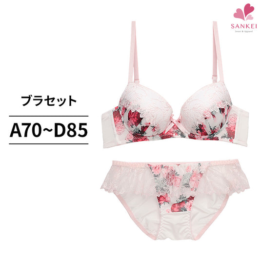 脇高ブラ＆ショーツセット ローズ柄シフォン×チュールレース 【ABCDサイズ】 ba0796b