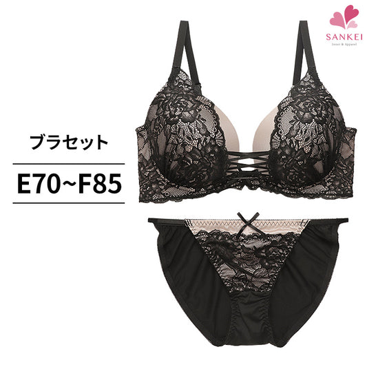 ブラ＆ショーツセット ブラックレース×レースアップ【EFサイズ】ba0798a