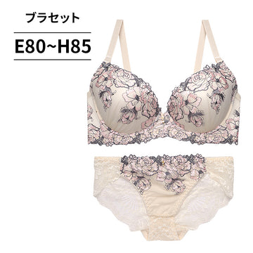 ブラ＆ショーツセット 花柄刺繍【EFGHサイズ】 ba0932b