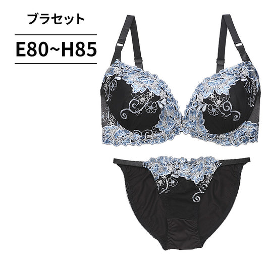 脇高ブラ＆ショーツセット ラメ×花柄刺繍【EFGHサイズ】 ba0951a