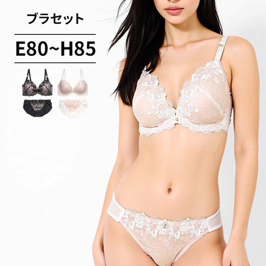 脇高ブラ&ショーツセット 花柄レース【EFGHサイズ】 ba0964