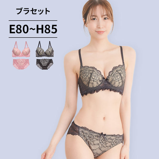 [まとめ買い対象]脇高ブラ＆ショーツセット シアーレース【EFGHサイズ】 ba0965