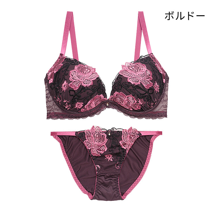 薔薇様へ③⑥ L字ワイヤー】大輪ローズ柄刺繍ブラ＆ショーツ | 華やかな胸元と理想の