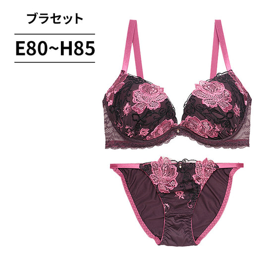 ブラ&ショーツセット バラ柄刺繍【EFGHサイズ】 ba0966b