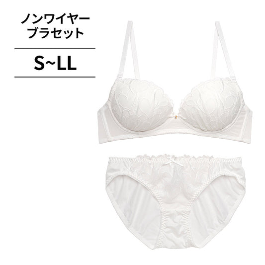 [11/11より順次発送]ノンワイヤーブラ＆ショーツセット ハート柄刺繍 【S/M/L/LLサイズ】 ba0978b
