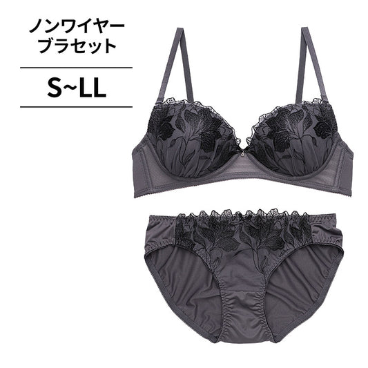 [11/11より順次発送]ノンワイヤーブラ＆ショーツセット 花柄刺繍 【S/M/L/LLサイズ】 ba0979a