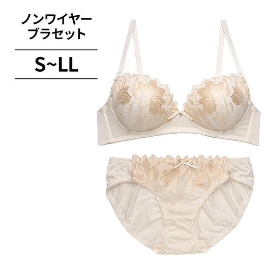 [11/11より順次発送]ノンワイヤーブラ＆ショーツセット 花柄刺繍 【S/M/L/LLサイズ】 ba0979b