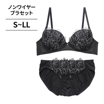 [まとめ買い対象]【12/10より順次発送】ノンワイヤーブラ＆ショーツセット 花柄刺繍 【S/M/L/LLサイズ】 ba0994a