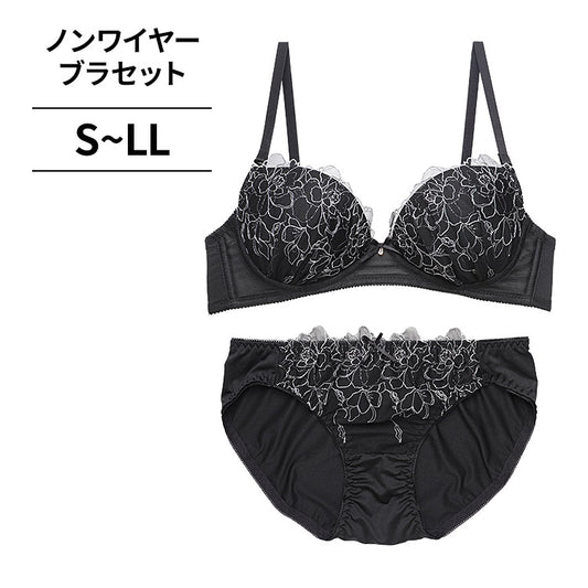 [まとめ買い対象]【12/10より順次発送】ノンワイヤーブラ＆ショーツセット 花柄刺繍 【S/M/L/LLサイズ】 ba0994a