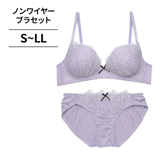 [まとめ買い対象]【12/10より順次発送】ノンワイヤーブラ＆ショーツセット 花柄刺繍 【S/M/L/LLサイズ】 ba0994b