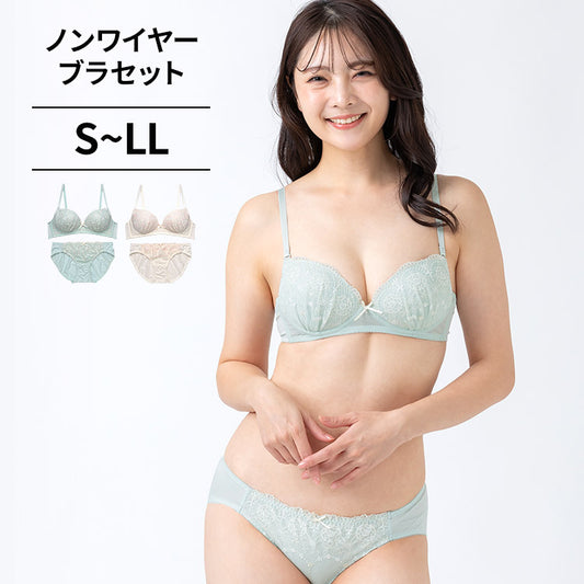 [まとめ買い対象]【12/10より順次発送】ノンワイヤーブラ＆ショーツセット 花柄刺繍 【S/M/L/LLサイズ】 ba0995