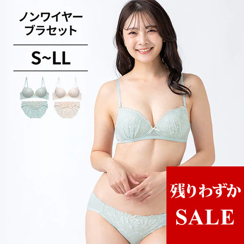 [処分SALE]ノンワイヤーブラ＆ショーツセット 花柄刺繍 【S/M/L/LLサイズ】 ba0995