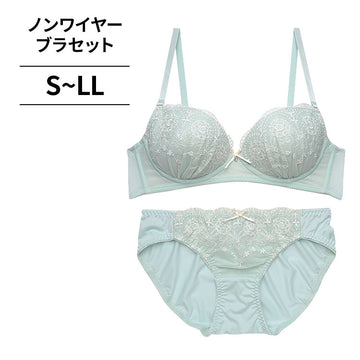 [まとめ買い対象]【12/10より順次発送】ノンワイヤーブラ＆ショーツセット 花柄刺繍 【S/M/L/LLサイズ】 ba0995a