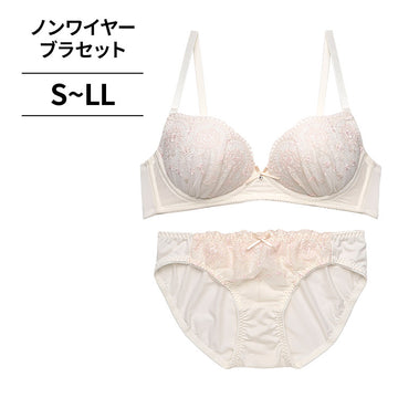 [まとめ買い対象]【12/10より順次発送】ノンワイヤーブラ＆ショーツセット 花柄刺繍 【S/M/L/LLサイズ】 ba0995b