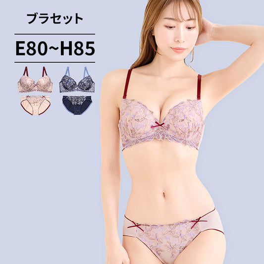 ブラ＆ショーツセット 花柄刺繍【EFGHサイズ】 ba1004