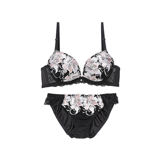 脇高ブラ＆ショーツセット 花柄刺繍 【ABCDサイズ】 ba1010a
