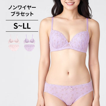 【1/20より順次発送】ノンワイヤーブラ＆ショーツセット 小花柄刺繍 【S/M/L/LLサイズ】 ba1014