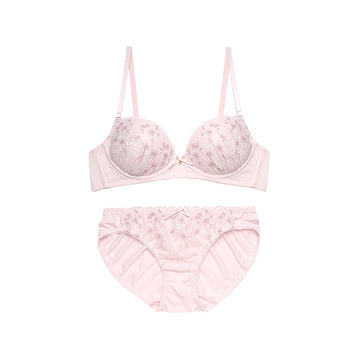 【1/20より順次発送】ノンワイヤーブラ＆ショーツセット 小花柄刺繍 【S/M/L/LLサイズ】 ba1014a