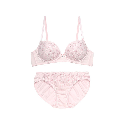【1/20より順次発送】ノンワイヤーブラ＆ショーツセット 小花柄刺繍 【S/M/L/LLサイズ】 ba1014a