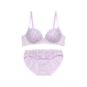 【1/20より順次発送】ノンワイヤーブラ＆ショーツセット 小花柄刺繍 【S/M/L/LLサイズ】 ba1014b