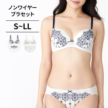 【1/20より順次発送】ノンワイヤーブラ＆ショーツセット 花柄刺繍 【S/M/L/LLサイズ】 ba1015