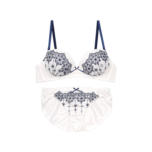 【1/20より順次発送】ノンワイヤーブラ＆ショーツセット 花柄刺繍 【S/M/L/LLサイズ】 ba1015a