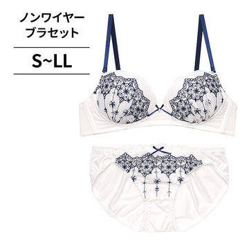 ノンワイヤーブラ＆ショーツセット 花柄刺繍 【S/M/L/LLサイズ】 ba1015a