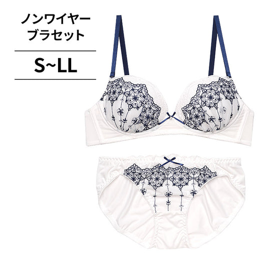 ノンワイヤーブラ＆ショーツセット 花柄刺繍 【S/M/L/LLサイズ】 ba1015a