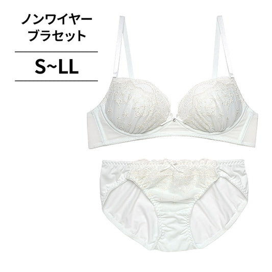 ノンワイヤーブラ＆ショーツセット 花柄刺繍 【S/M/L/LLサイズ】 ba1015b