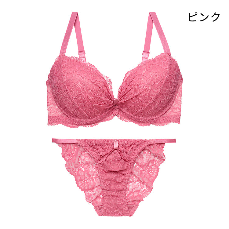 脇高設計】総レースブラ＆ショーツセット | L字ソフトワイヤーで痛く