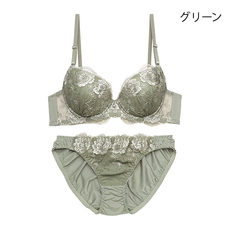 脇高設計】贅沢フラワー刺繍ブラ＆ショーツセット | U字ワイヤーで安定