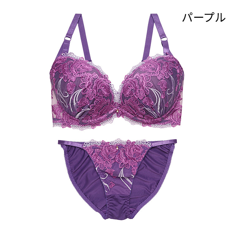 脇高ブラ＆ショーツセット ローズ柄刺繍【EFGHサイズ】 ba1025