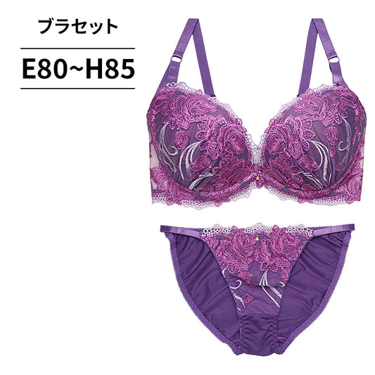 脇高ブラ＆ショーツセット ローズ柄刺繍【EFGHサイズ】 ba1025b