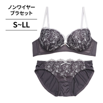 【3/10より順次発送】ノンワイヤーブラ＆ショーツセット 小花柄刺繍 【S/M/L/LLサイズ】 ba1044a