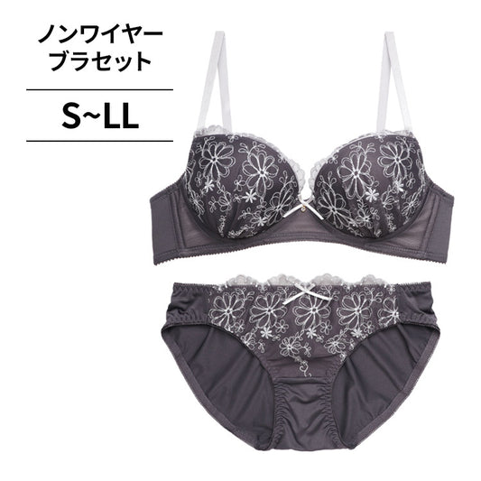 【3/10より順次発送】ノンワイヤーブラ＆ショーツセット 小花柄刺繍 【S/M/L/LLサイズ】 ba1044a