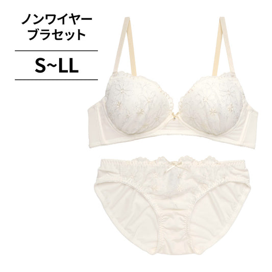 【3/10より順次発送】ノンワイヤーブラ＆ショーツセット 小花柄刺繍 【S/M/L/LLサイズ】 ba1044b