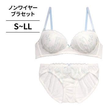【3/10より順次発送】ノンワイヤーブラ＆ショーツセット 小花柄刺繍 【S/M/L/LLサイズ】 ba1045a